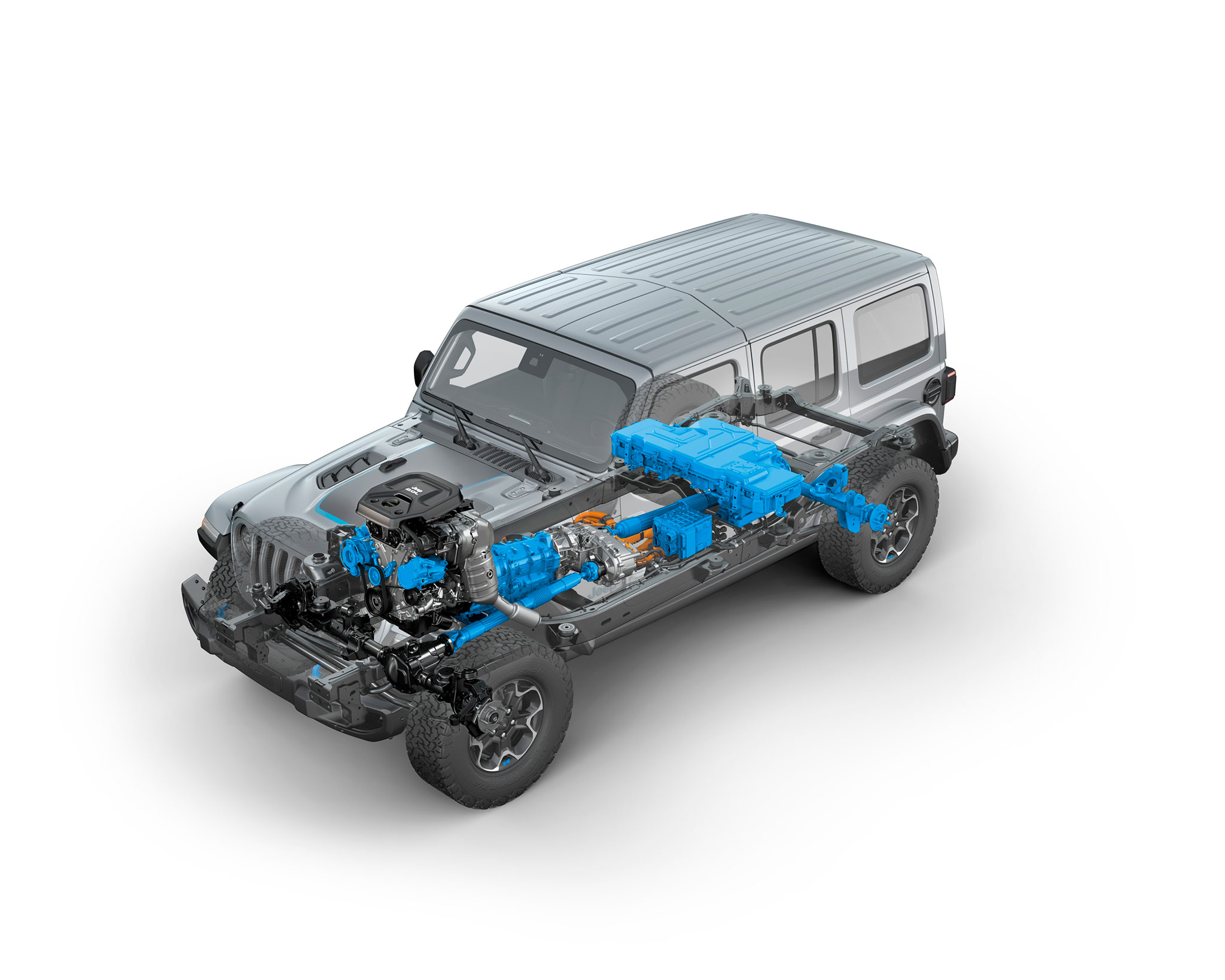 2021 Jeep Wrangler 4xe positionnement des batteries en dessous de la banquette arrière