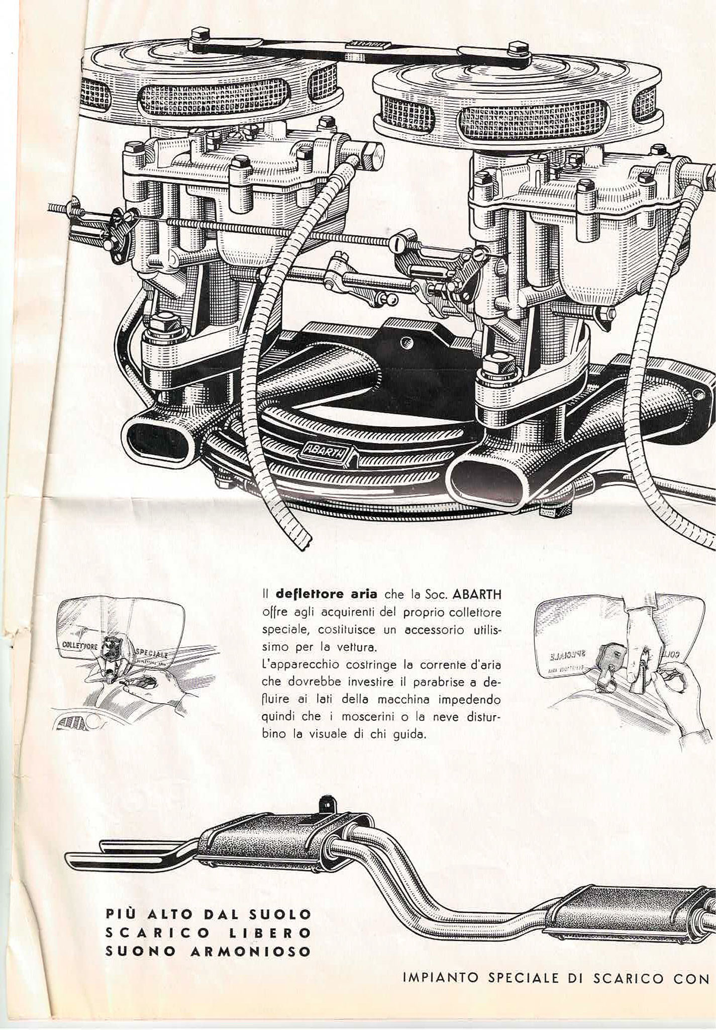 1951 Alfa Romeo 1900 Abarth schéma du montage du double carburateur Weber.